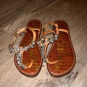 Sam Edelman rhinestone gem tan cognac leather thong strap  sandal size 8
